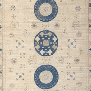 Ivory Blue Traditional Wool Rug - 9'11" x 14'11" - hover