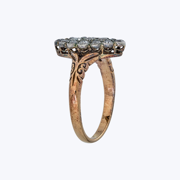 Victorian 18KYG Over Silver Diamond Ring
