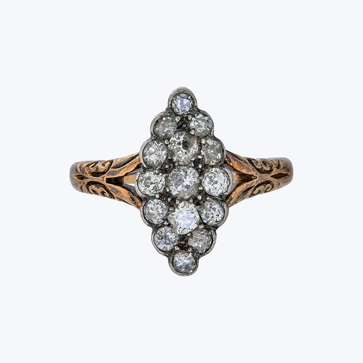 Victorian 18KYG Over Silver Diamond Ring