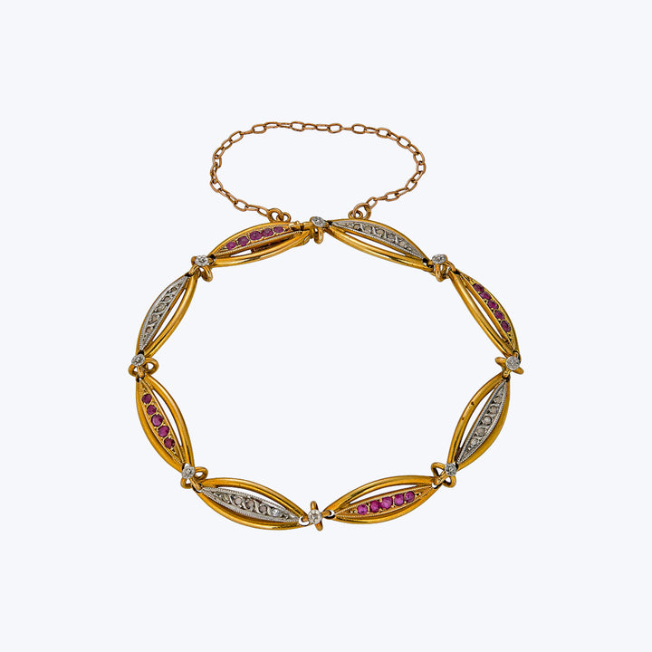 French Victorian 18KYG Ruby Diam Bracelet