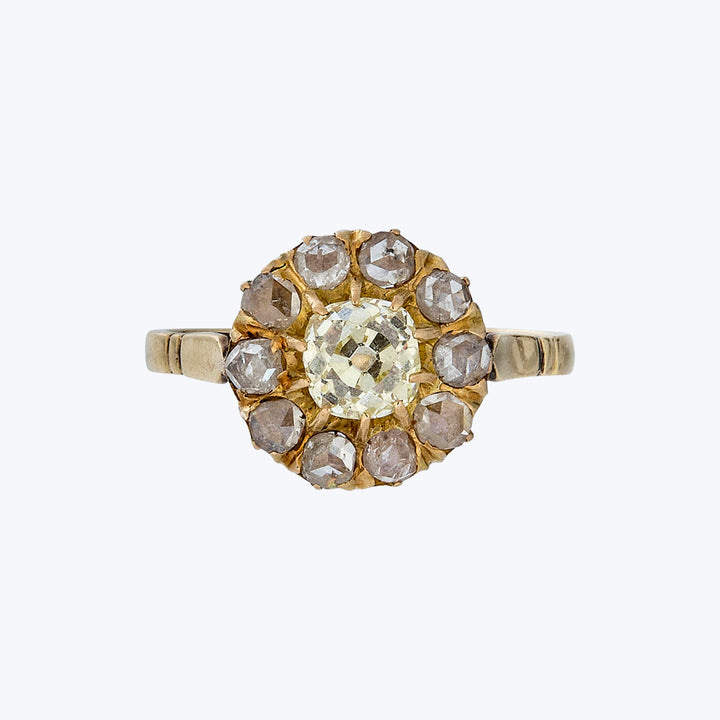 Victorian 18KYG 0.66 ct. Diamond Flower Ring