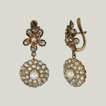 Victorian 14KYG Natural Pearl Diamond Dangle Earrings