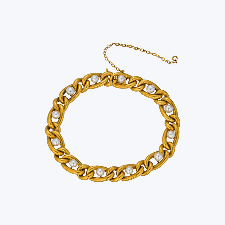 French Victorian 18KYG Natural Pearl Link Bracelet