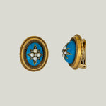 Victorian 18KYG Enamel and Natural Pearl Starburst Dome Earrings