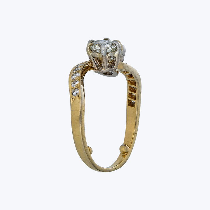 French Victorian 18KYG Diamond Bypass Ring