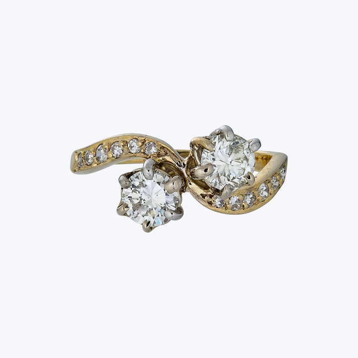 French Victorian 18KYG Diamond Bypass Ring