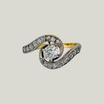 French Victorian Silver on 18KYG Diamond Swirl Ring