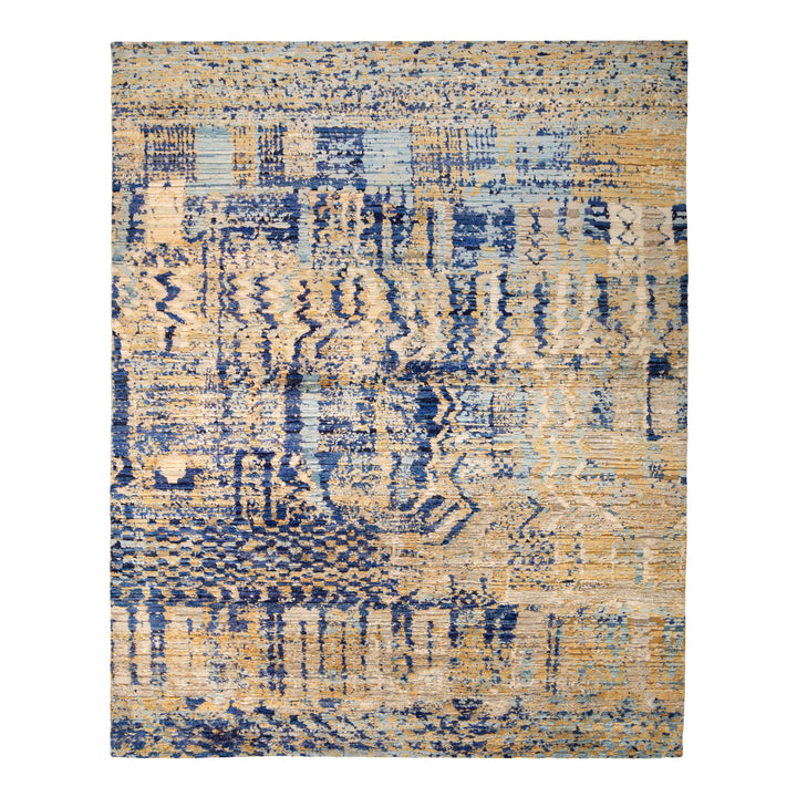 Blue Contemporary Wool Silk Blend Rug - 8'11" x 11'6"