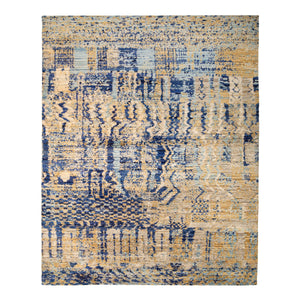 Blue Contemporary Wool Silk Blend Rug - 8'11" x 11'6" - hover
