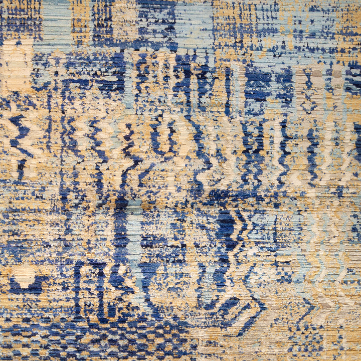 Blue Contemporary Wool Silk Blend Rug - 8'11" x 11'6"