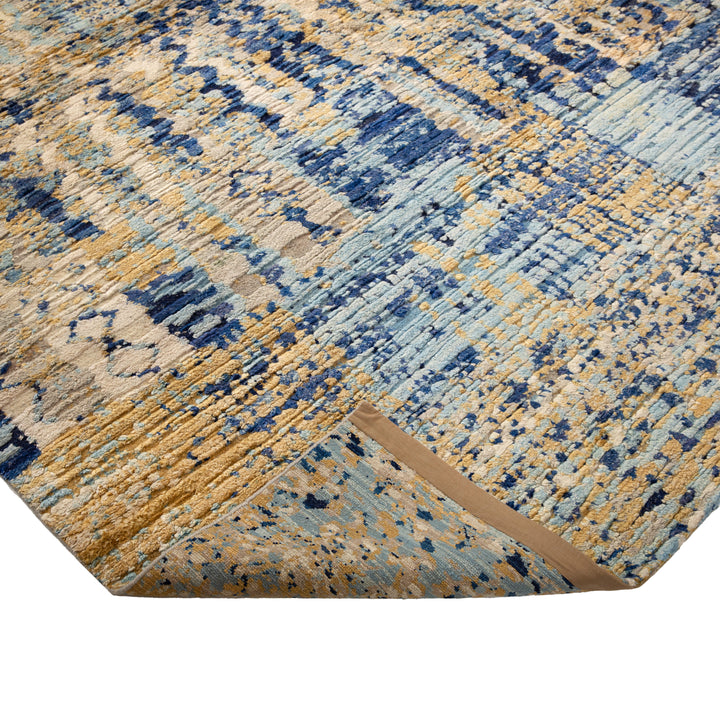 Blue Contemporary Wool Silk Blend Rug - 8'11" x 11'6"