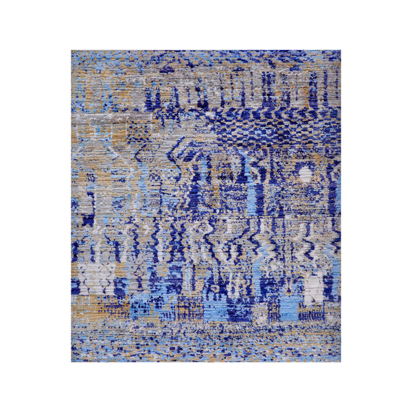 Blue Contemporary Wool Silk Blend Rug - 8'11" x 11'6"