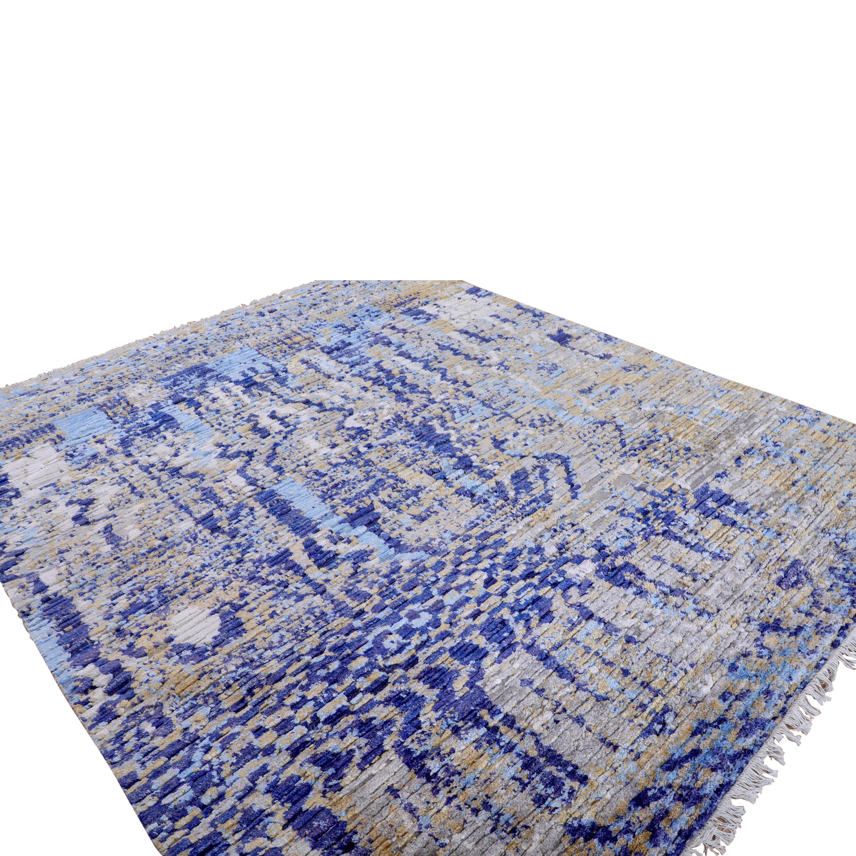 Blue Contemporary Wool Silk Blend Rug - 8'11" x 11'6"