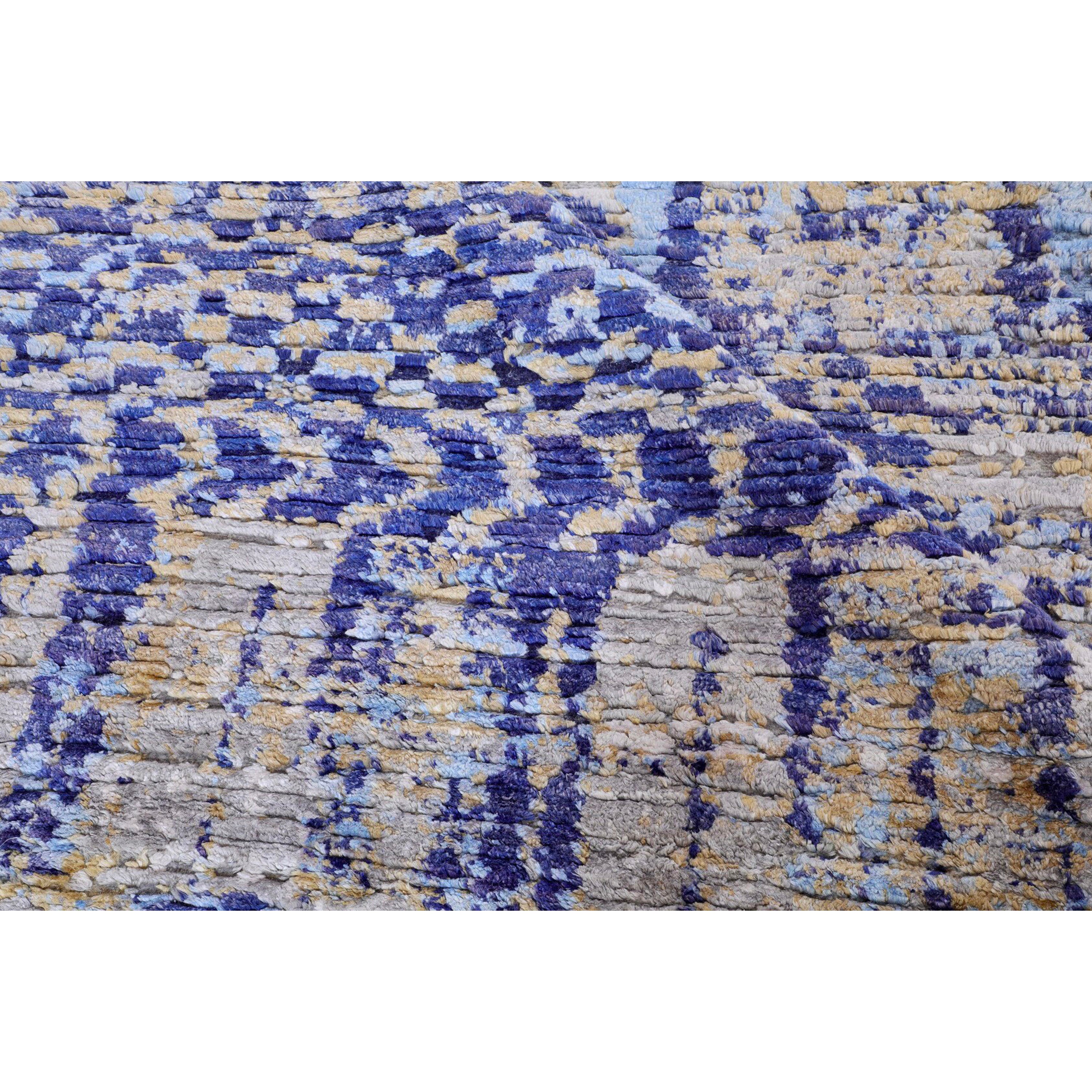 Blue Contemporary Wool Silk Blend Rug - 8'11" x 11'6"