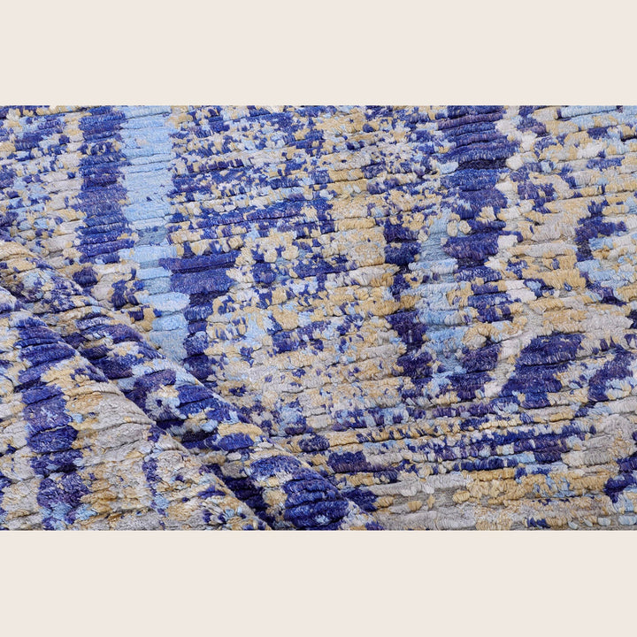Blue Contemporary Wool Silk Blend Rug - 8'11" x 11'6"