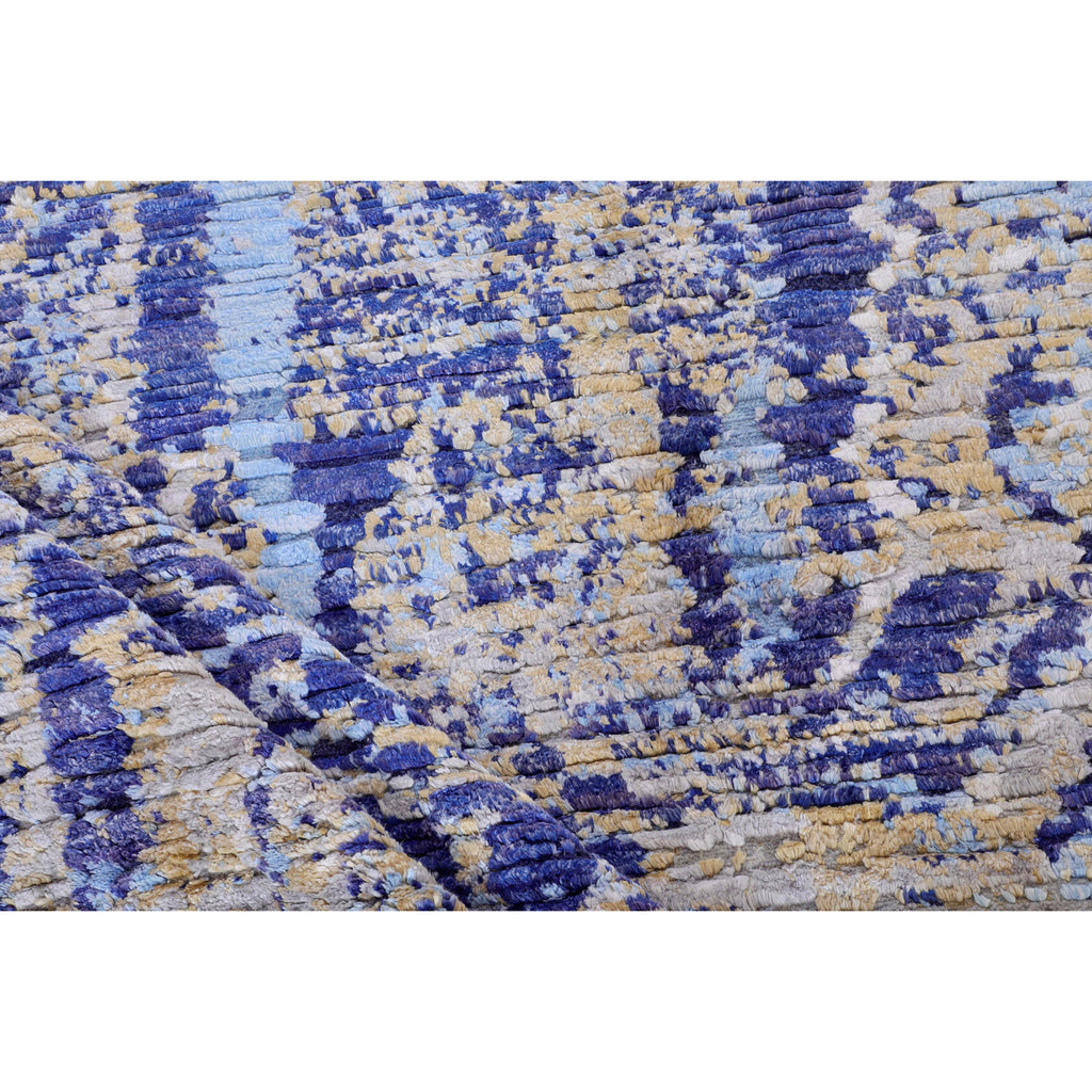 Blue Contemporary Wool Silk Blend Rug - 8'11" x 11'6"