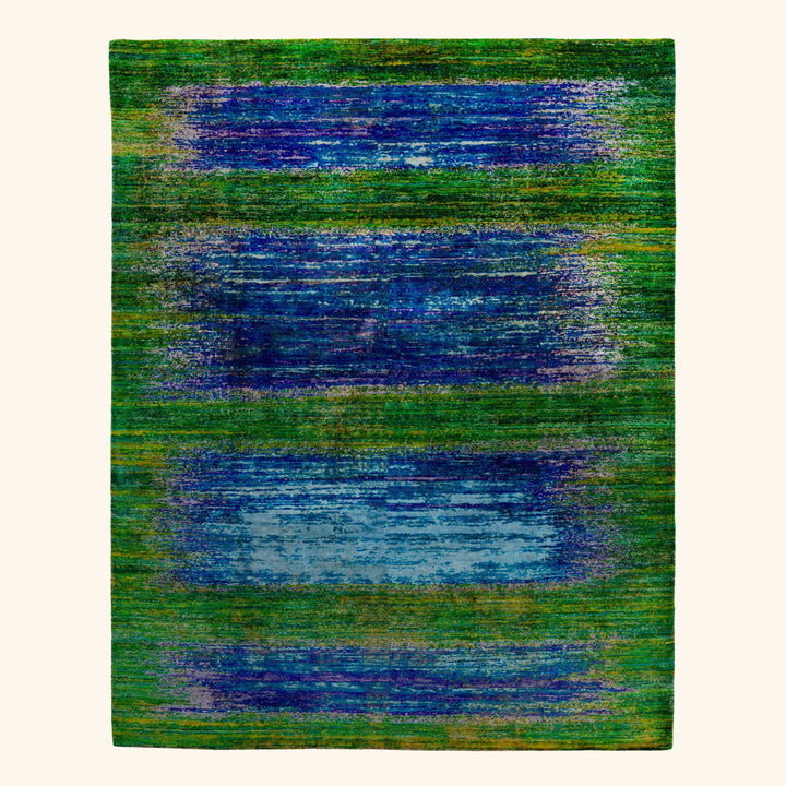 Green Contemporary Wool Silk Blend Rug - 8'1" x 10'2"