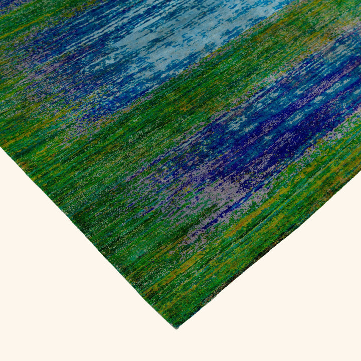 Green Contemporary Wool Silk Blend Rug - 8'1" x 10'2"