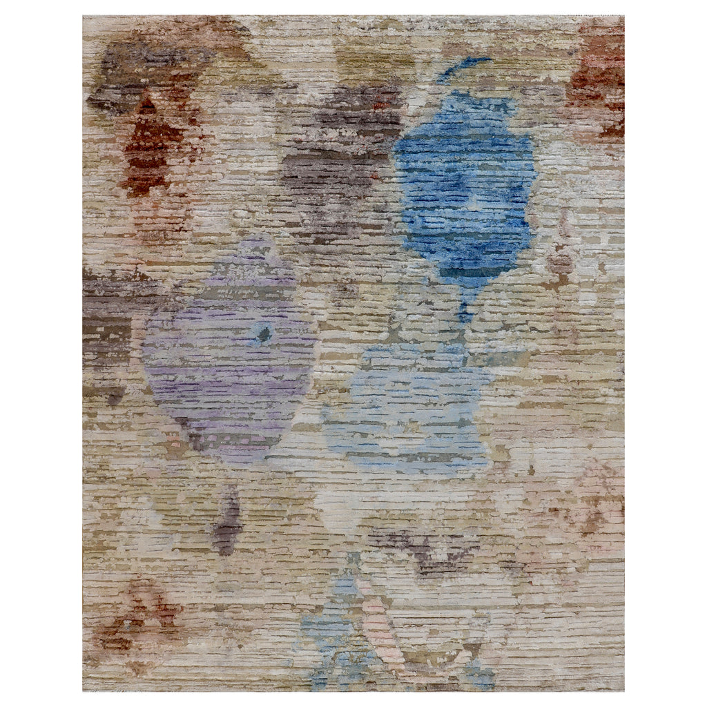 Multicolored Contemporary Wool Silk Blend Rug 10x14