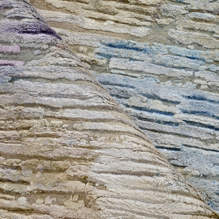 Multicolored Contemporary Wool Silk Blend Rug 10x14