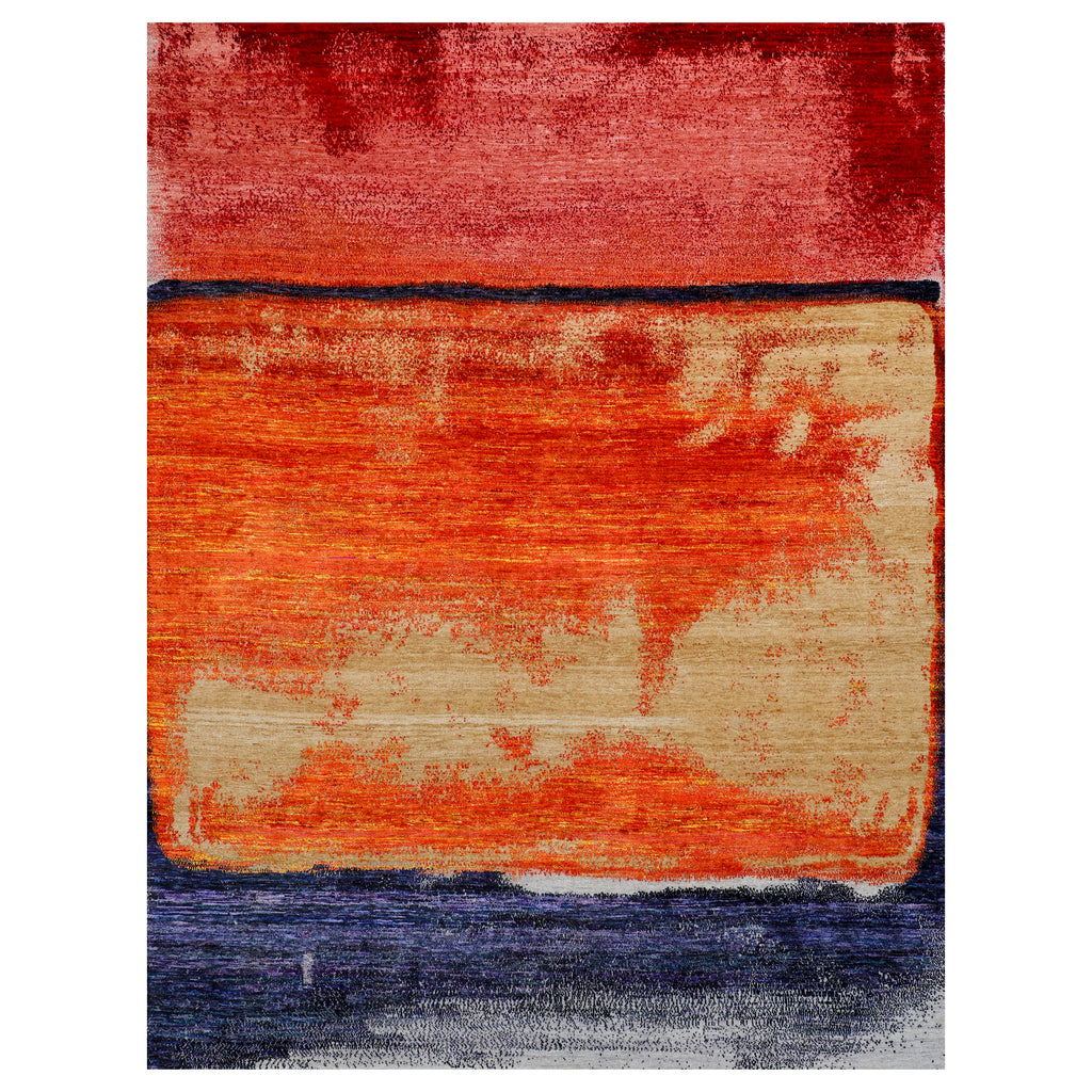 Orange Red Contemporary Wool Silk Blend Rug - 7'11" x 10'1"