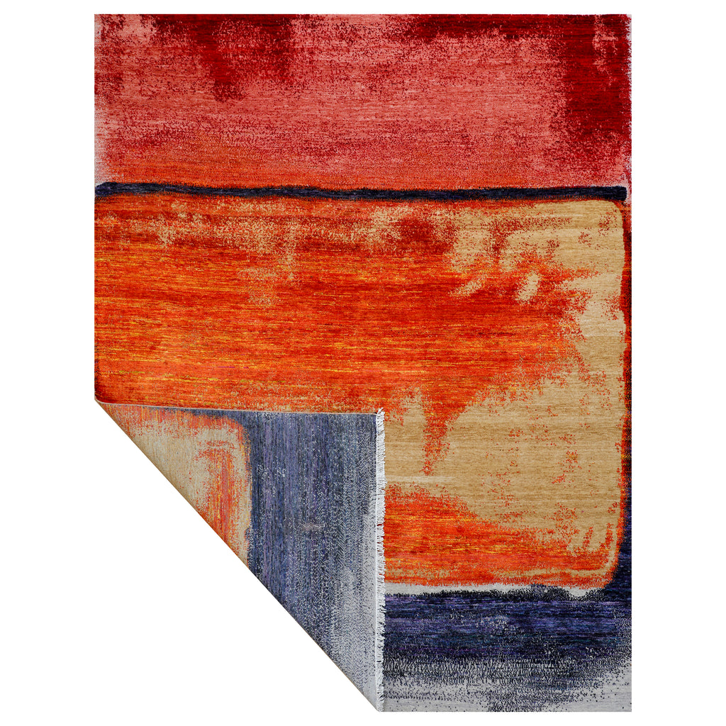 Orange Red Contemporary Wool Silk Blend Rug - 7'11" x 10'1"