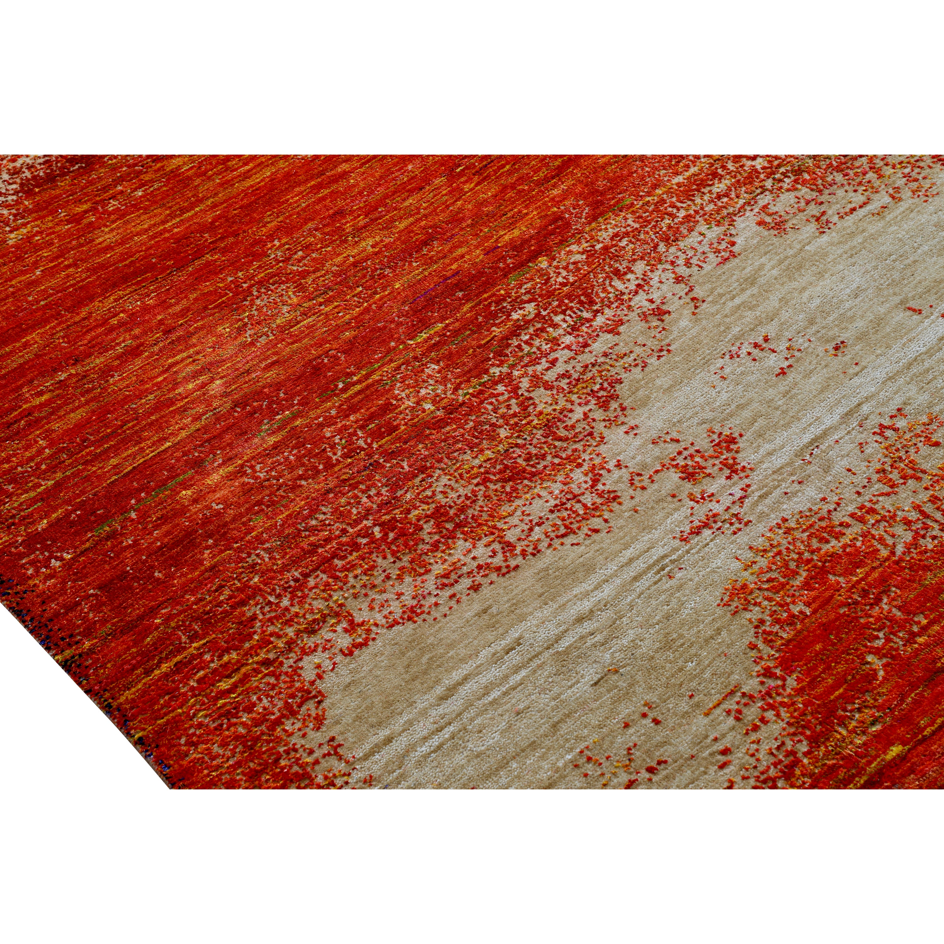 Orange Red Contemporary Wool Silk Blend Rug - 7'11" x 10'1"