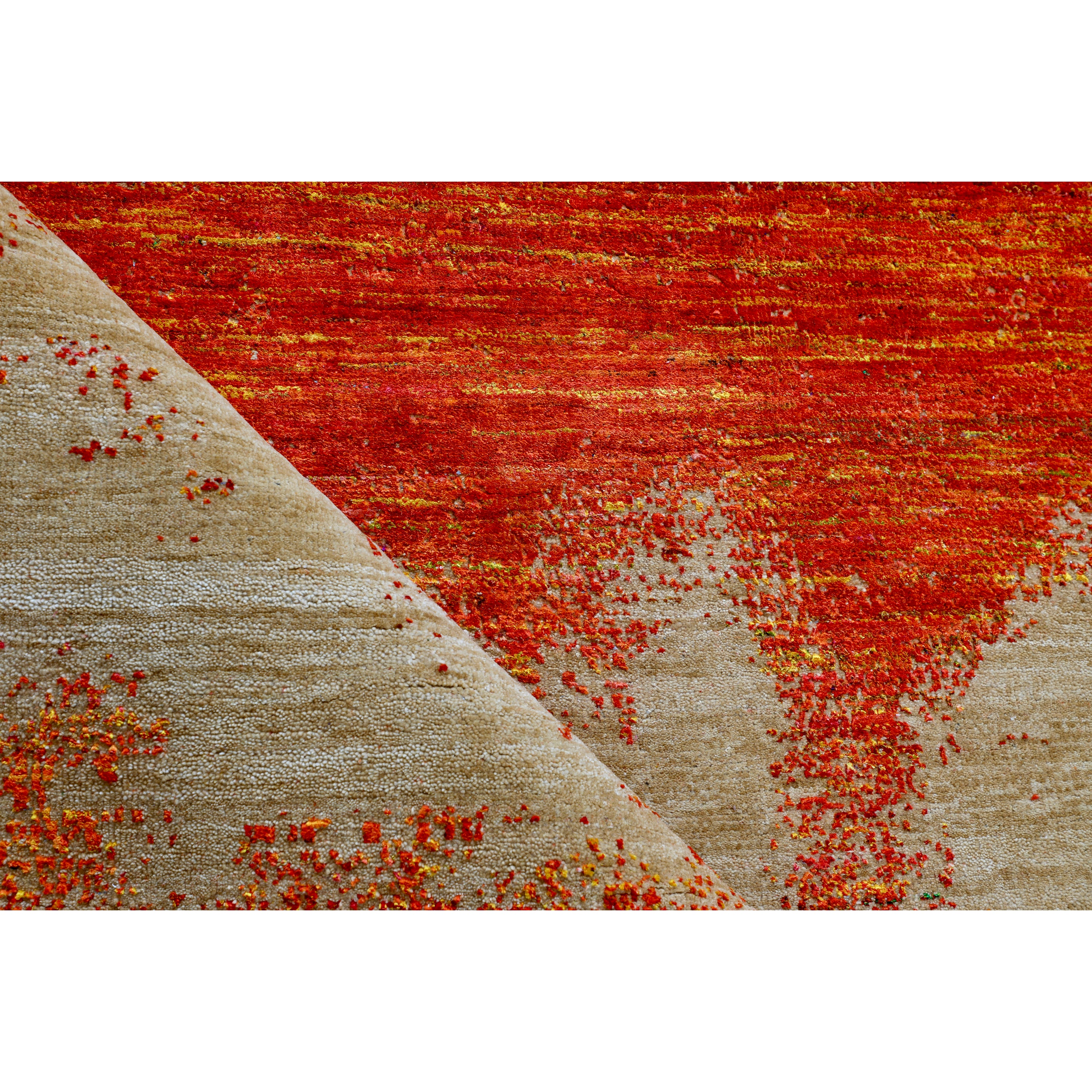 Orange Red Contemporary Wool Silk Blend Rug - 7'11" x 10'1"