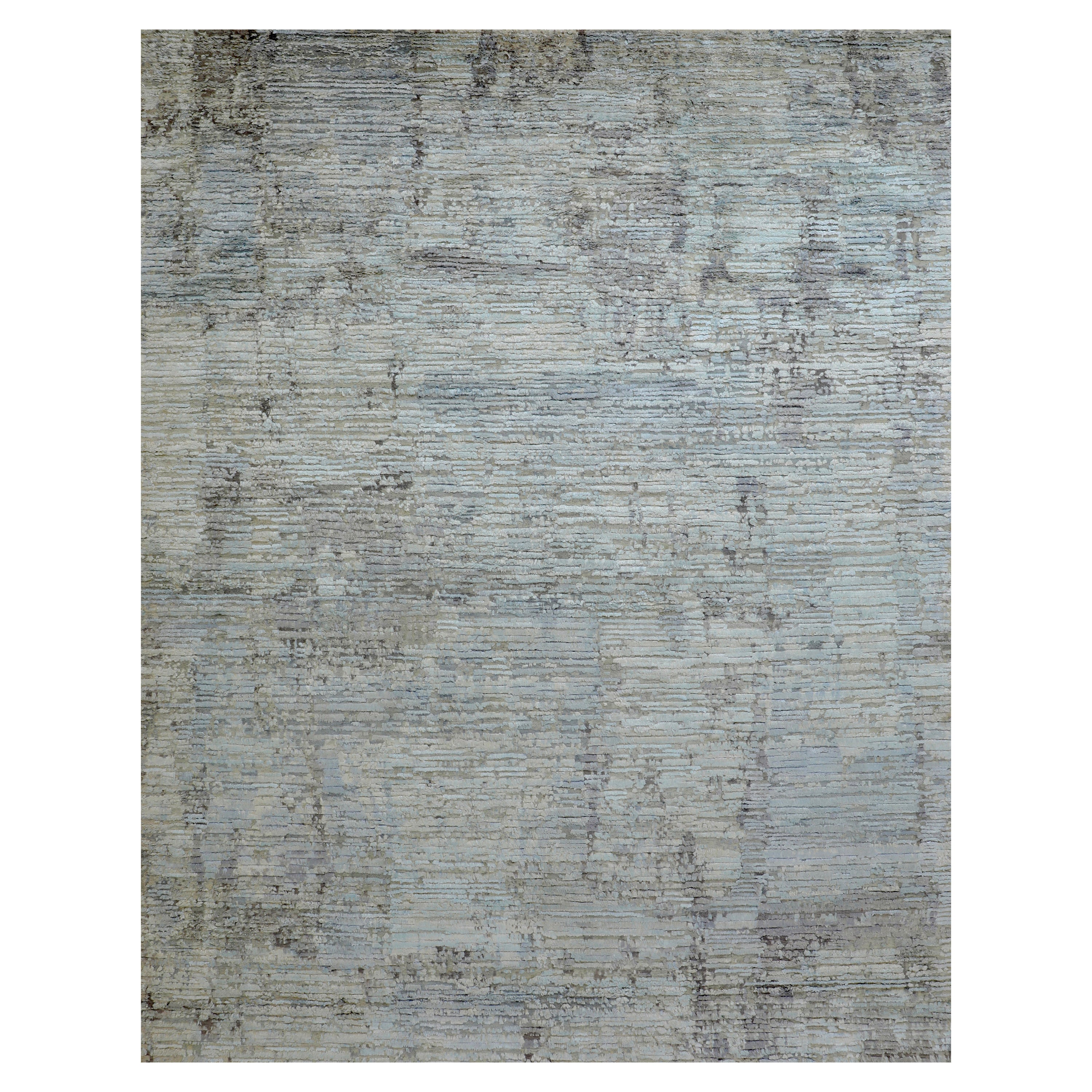 Grey Contemporary Wool Silk Blend Rug 10x14'2"