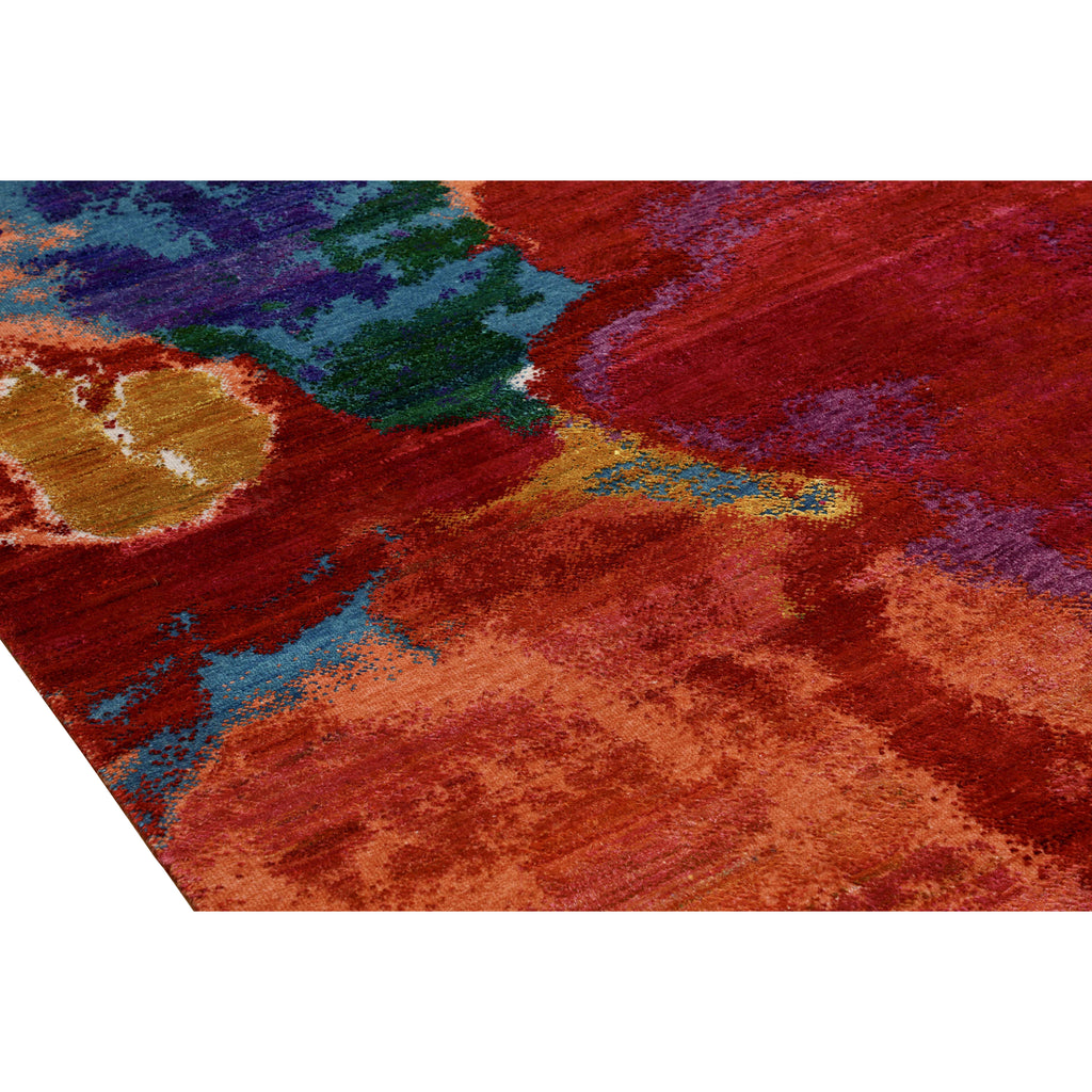 Multicolored Contemporary Wool Silk Blend Rug - 8'1" x 10'1"