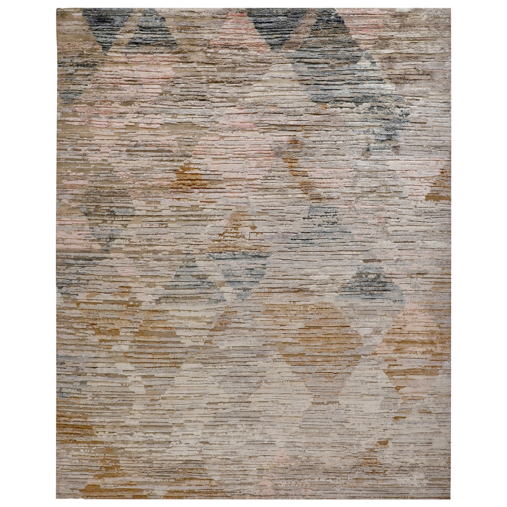 Beige Contemporary Wool Silk Blend Rug 9x12