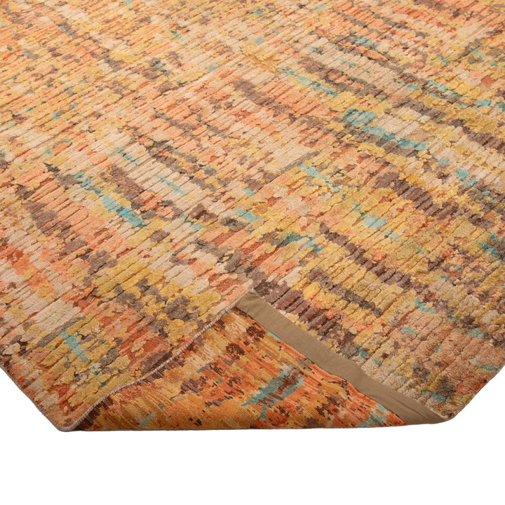 Multicolored Contemporary Wool Silk Blend Rug - 10'2" x 13'10"