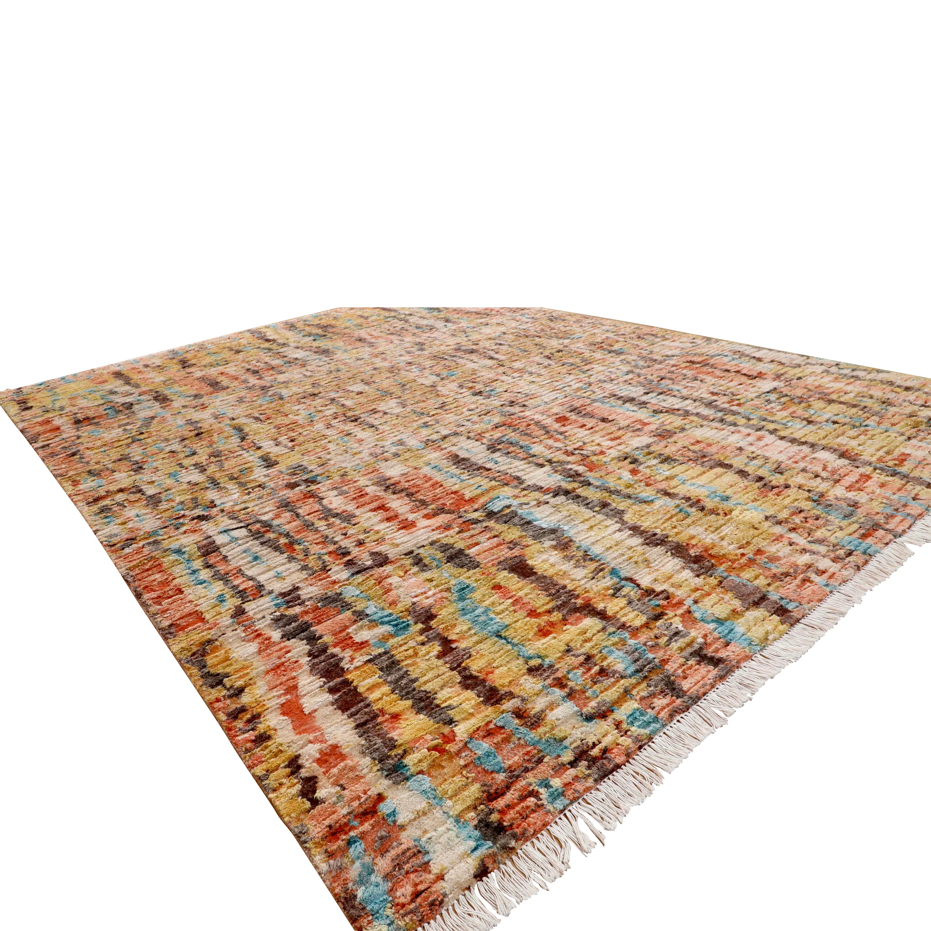 Multicolored Contemporary Wool Silk Blend Rug - 10'2" x 13'10"