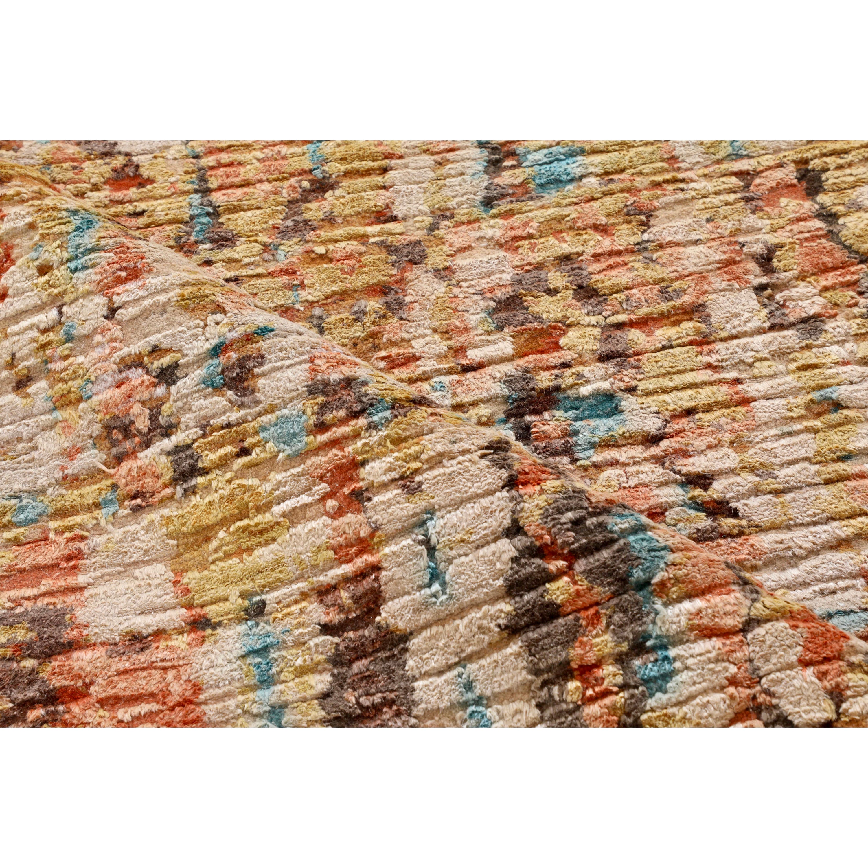 Multicolored Contemporary Wool Silk Blend Rug - 10'2" x 13'10"