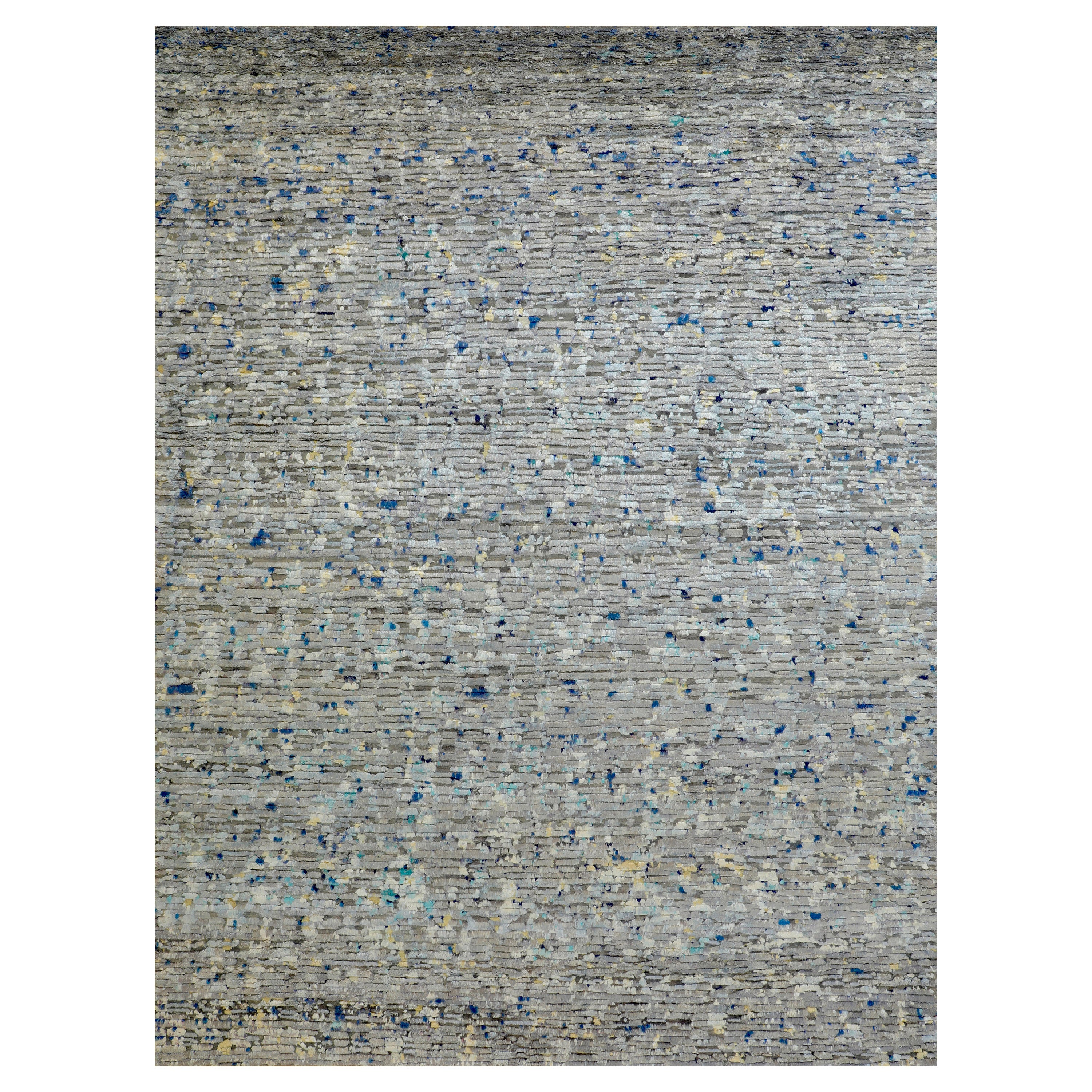 Contemporary Wool Silk Blend Rug Blue / 10x14