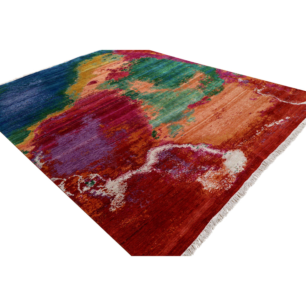 Multicolored Contemporary Wool Silk Blend Rug - 9'2" x 12'3"