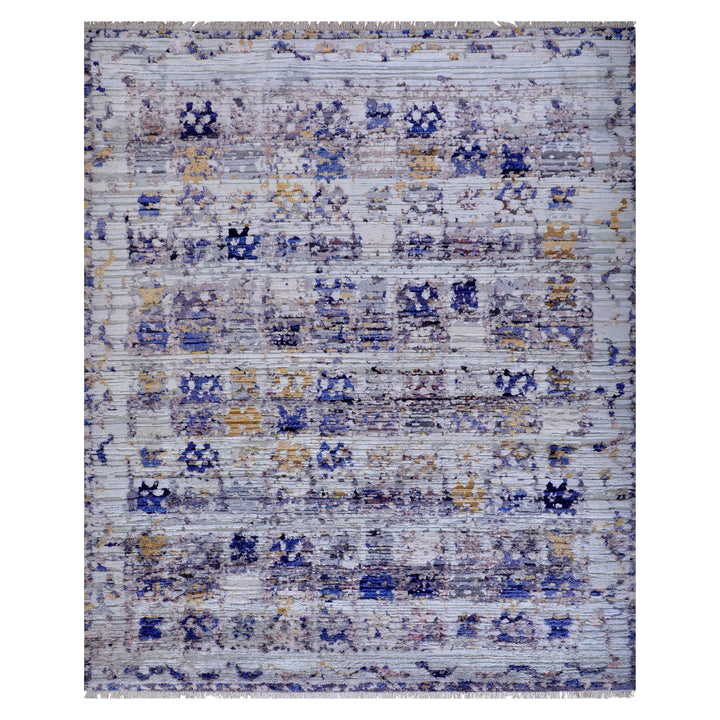 Grey Contemporary Wool Silk Blend Rug 9x12