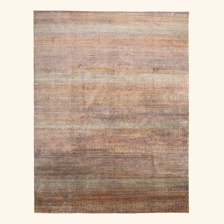 Contemporary Silk Rug Grey Orange / 9x12