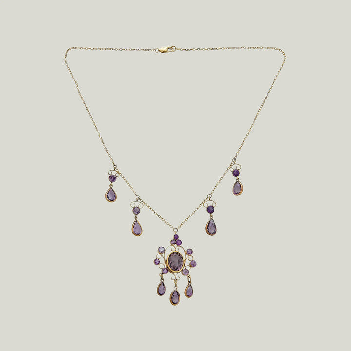 Retro 14KYG Amethyst Gemset Pendant