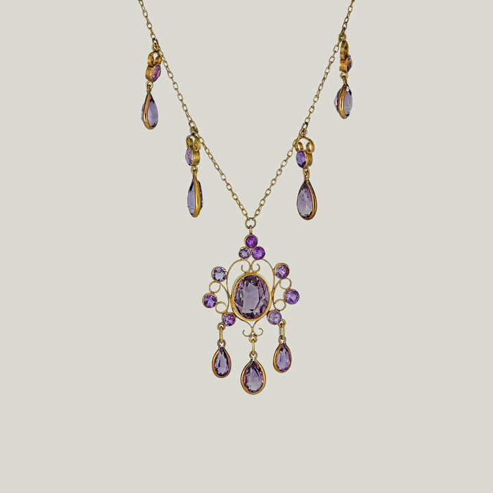 Retro 14KYG Amethyst Gemset Pendant