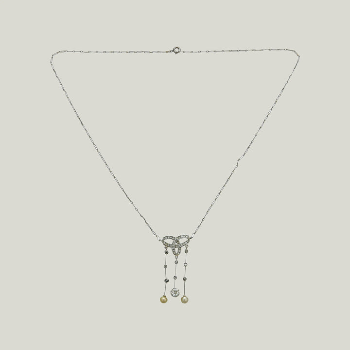 Art Nouveau 18KWG Plat Diamond Bow Pendant