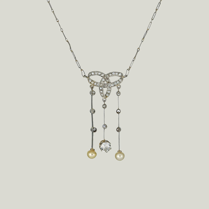 Art Nouveau 18KWG Plat Diamond Bow Pendant