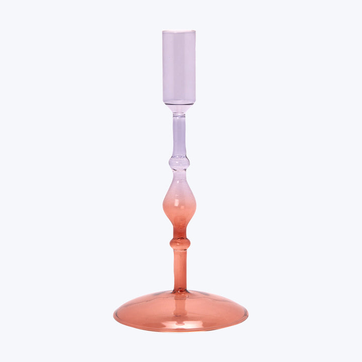 Burgundy & Purple Ombré Ornamental Glass Candlestick