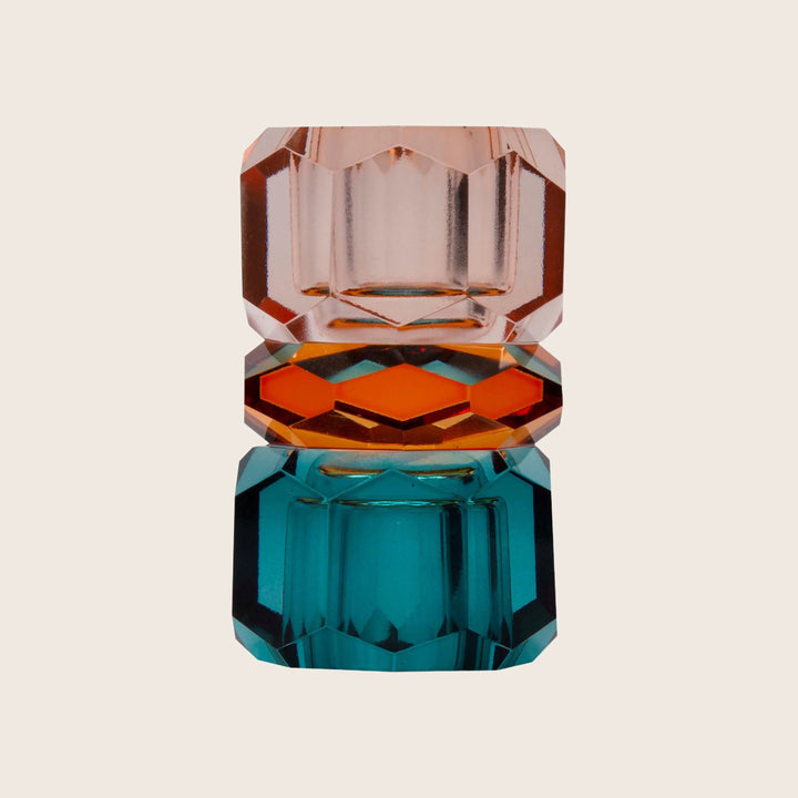 Peach, Amber & Petrol Ornamental Crystal Candle Holder