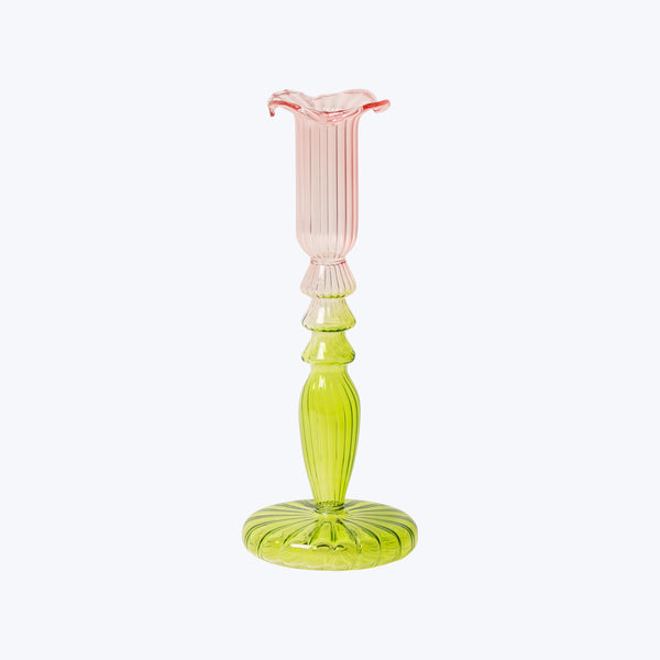 Lime Rosa Ombré Ornamental Glass Candlestick