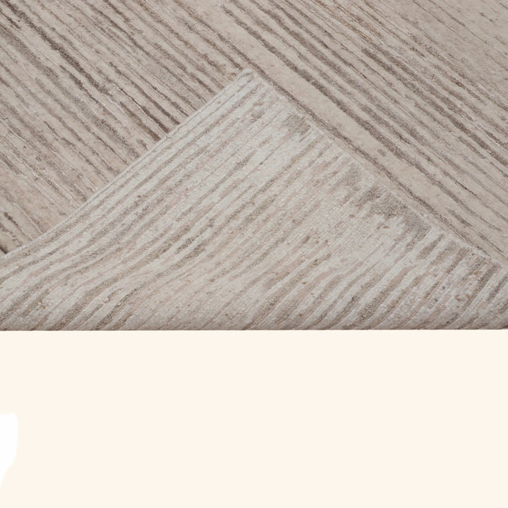 Beige Contemporary Wool Linen Nettle Blend Rug - 8'1" x 10'