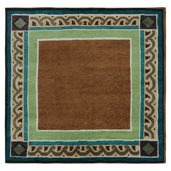 Green + Brown Traditional Wool Rug - 8' x 8'5"