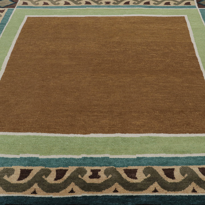 Green + Brown Traditional Wool Rug - 8' x 8'5"