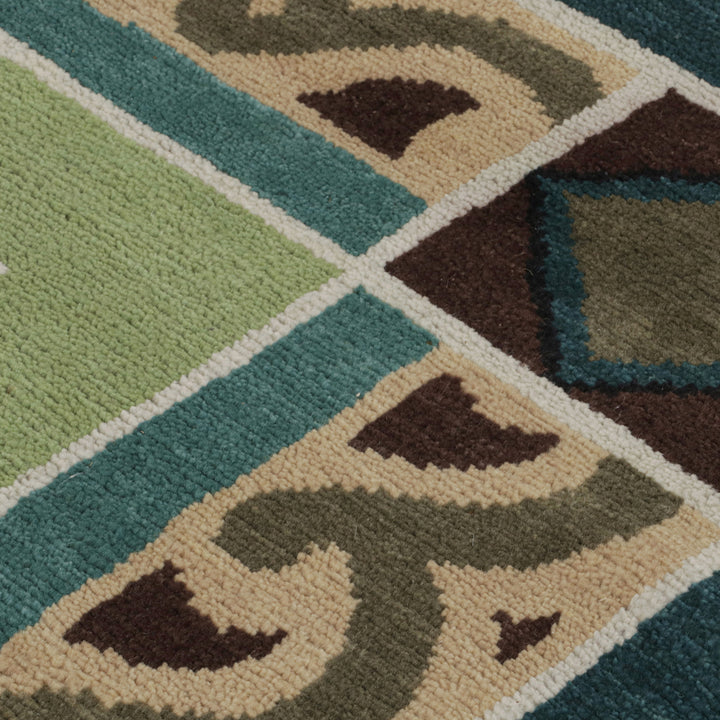 Green + Brown Traditional Wool Rug - 8' x 8'5"