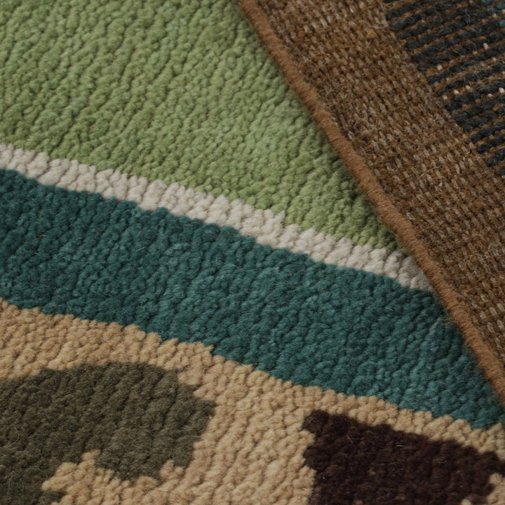 Green + Brown Traditional Wool Rug - 8' x 8'5"